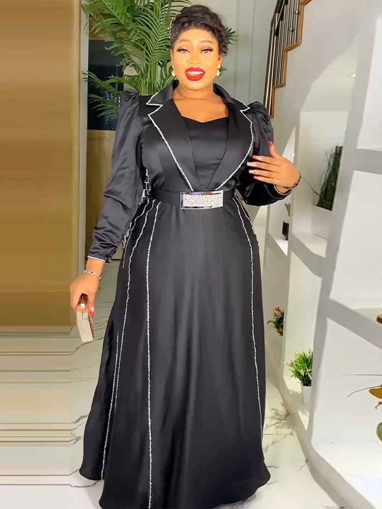 Party Prom Dresses For Women Elegant Evening Gown African Dubai Black Abayas 2024 Spring Female Clothing Long Sleeve Satin Robe