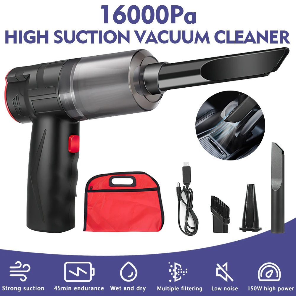 16000PA 150W Wireless Car Vacuum Cleaner Handheld USB Charging Power Suction Air Blower Cordless Car Vacuum Auto Duster for Home