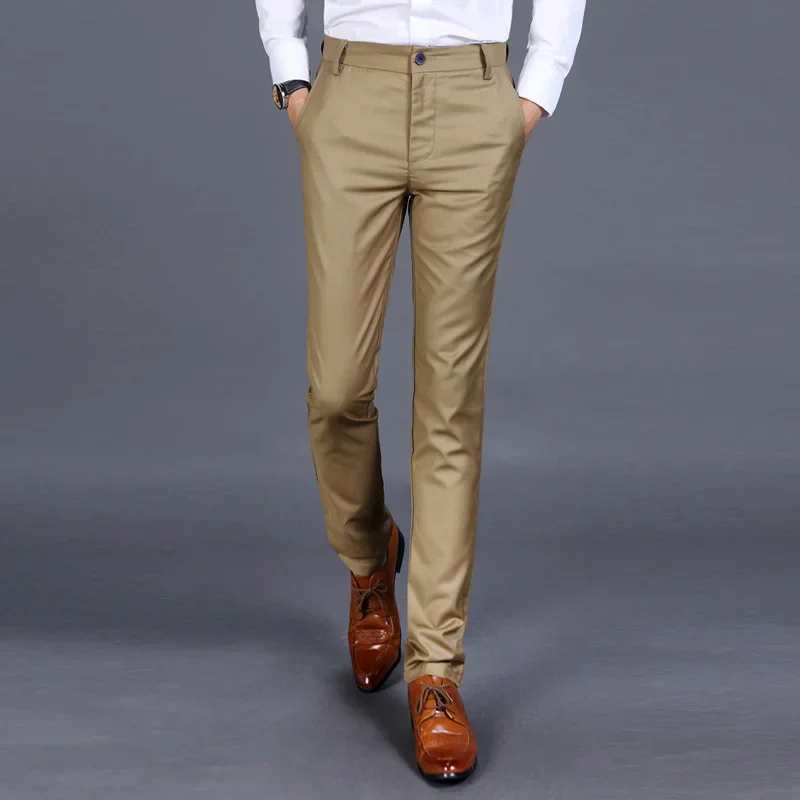 Fashion Autumn Mens Long Suit Pants Oversize Slim Business Formal Khaki Trousers Male Office Wear Men Straight Dress Pants XXL