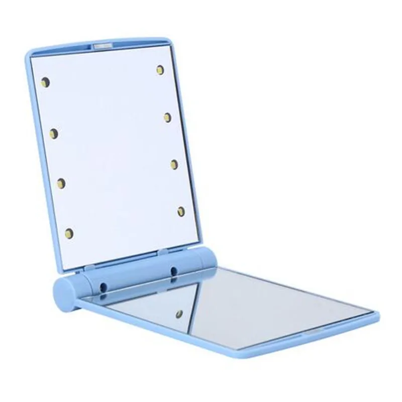 مصابيح النساء طوي ماكياج المرايا 1 قطعة 8 LED أضواء سيدة التجميل اليد للطي المحمولة المدمجة جيب مرآة #2