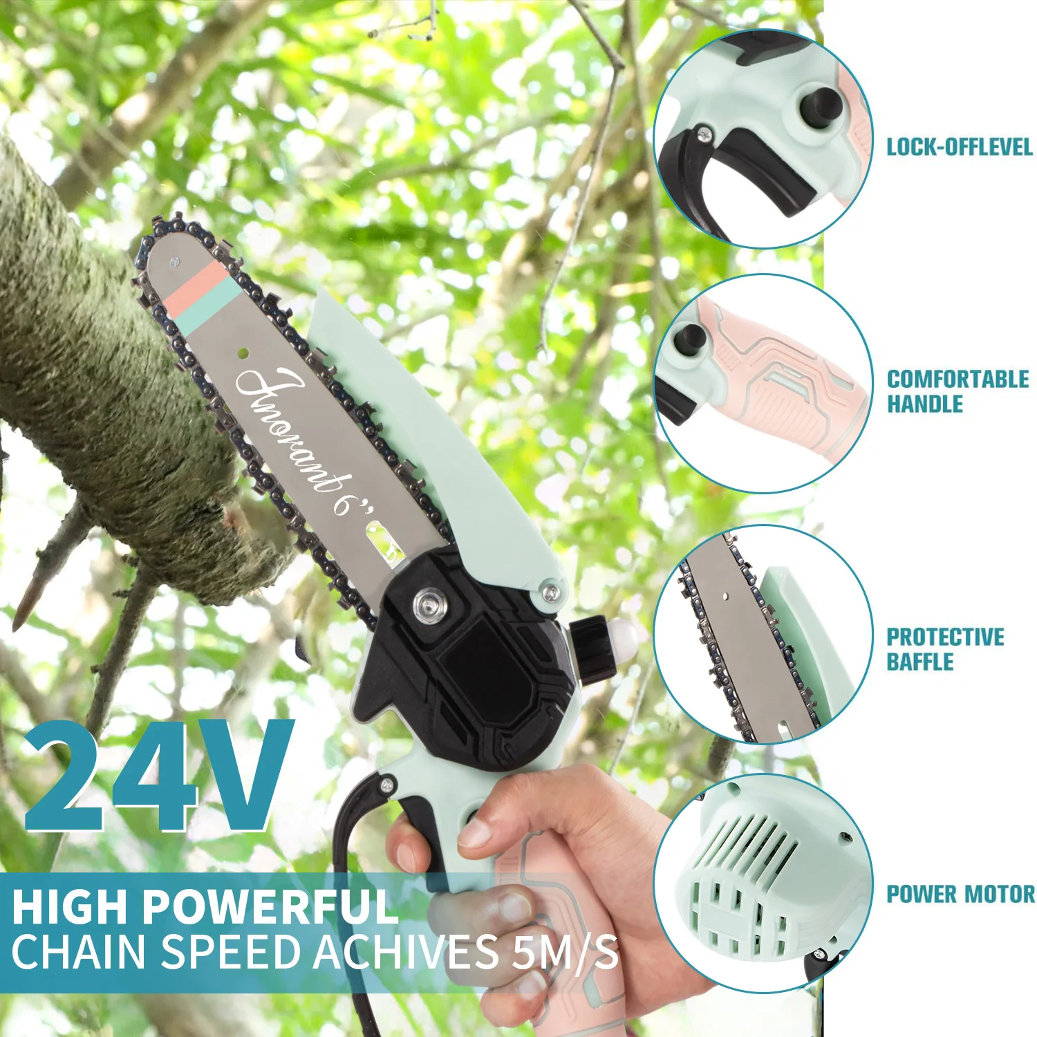 منشار كهربائي صغير لاسلكي مع بطاريتين، مناشير محمولة فائقة لقطع الأشجار والفناء #2