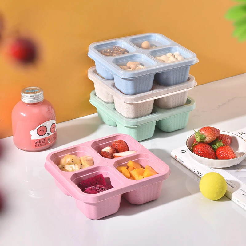 

4 Grid Snack Containers Reusable Meal Prep Lunch Containers Portable For Kids And Adults Home Snack Storage Bottles Kitchen Tool