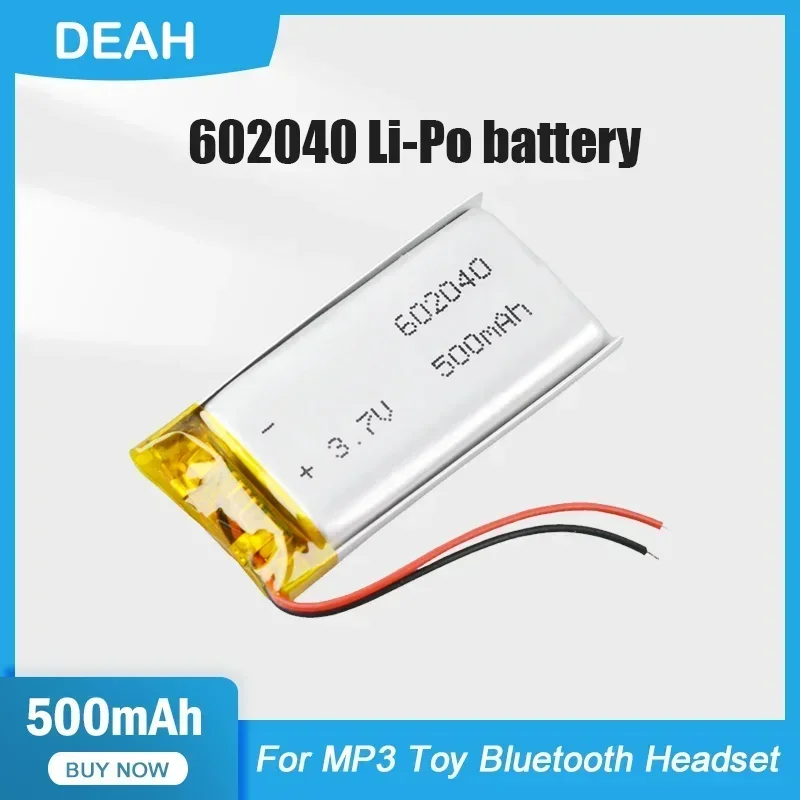 1-2PCS 602040 062040 500mAh 3.7V Lithium Polymer Rechargeable Battery For GPS MP3 MP4 Voice Recorder Bluetooth Headset Speaker