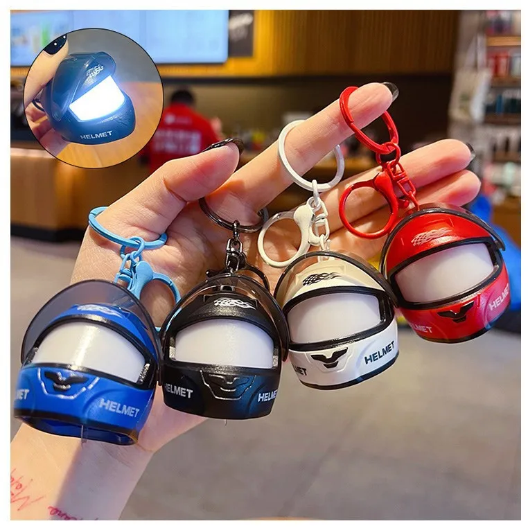3D Mini Helmet Keychain Cool Motorcycle Helmet Keychain with LED Light Gifts for Night Warning Bikers, Car Lovers, Birthday