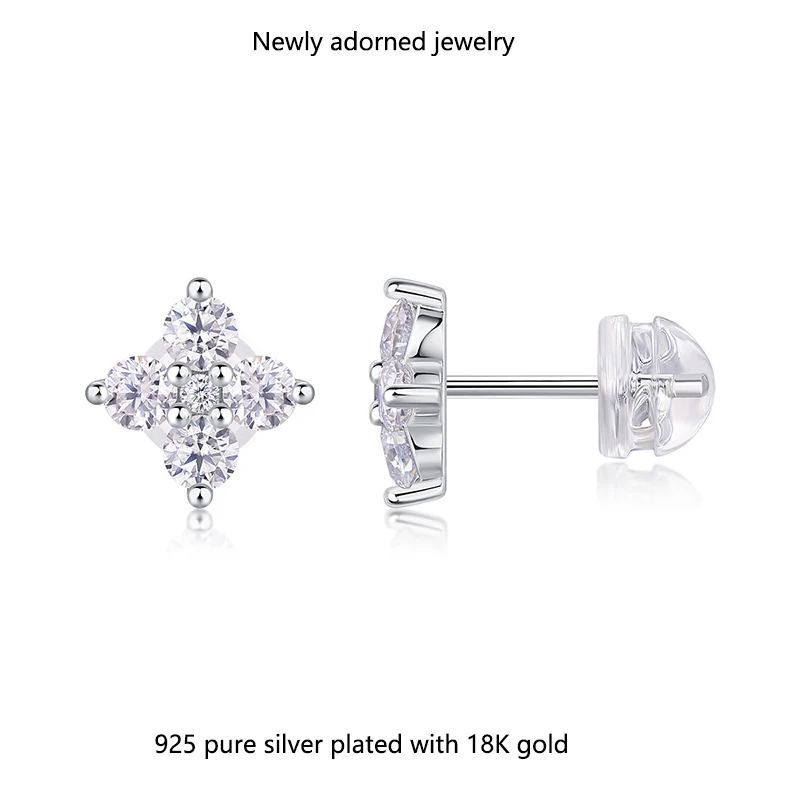 

S925 silver cross-border bestseller exquisite snowflakemoissanite ear studs for daily wear minimalist ultra-shiny ear bone s