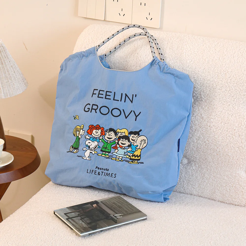 Snoopy bolsa de ombro simples feminina, bolsa escolar de grande capacidade para compras, casual, bolsa transversal, primavera verão