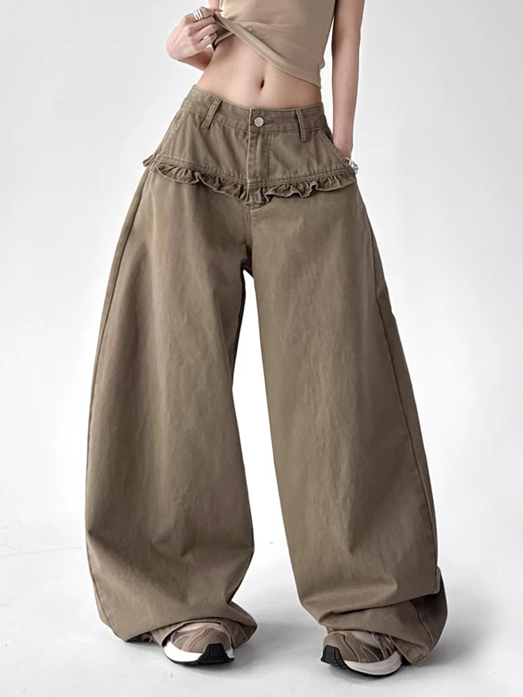 REDDACHiC Frill Trim Skirt Stitch Women Jeans Western Vintage New In Loose Carrot Fit Wide Leg Denim Pants Lounge Streetwear