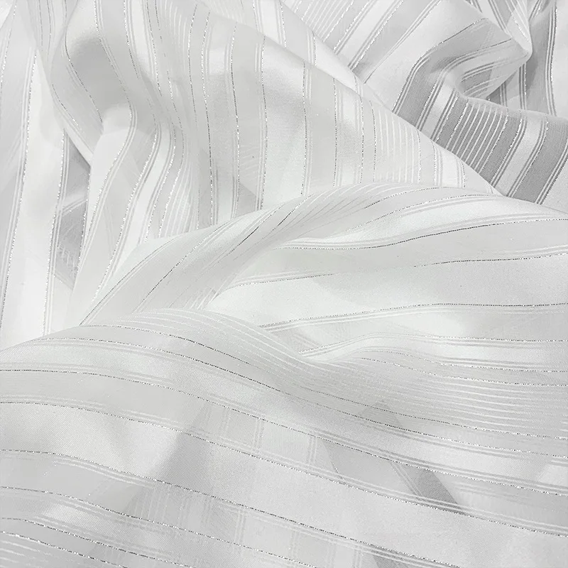 Silver Stripes Chiffon Fabric Lightweight Thin Transparent Breathable Mesh Tulle Fabric For Shirts Dress Diy Sewing 50cmx150cm