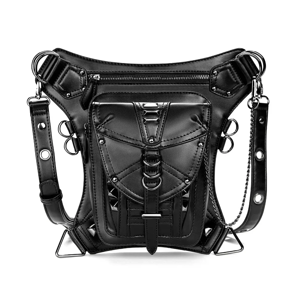 Cool Motorcycle Punk Waist Bag Waist Leg Hip Belt Messenger Shoulder Bag Mobile Phone Waist Bag Fanny Pack Pack for Women Gothic