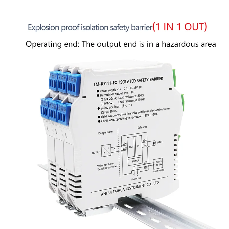 Analog Input Safety Barrier 1IN2OUT DIN Rail Installation Flame-Retardant Intrinsically Safe for Zone 0 IIC Areas