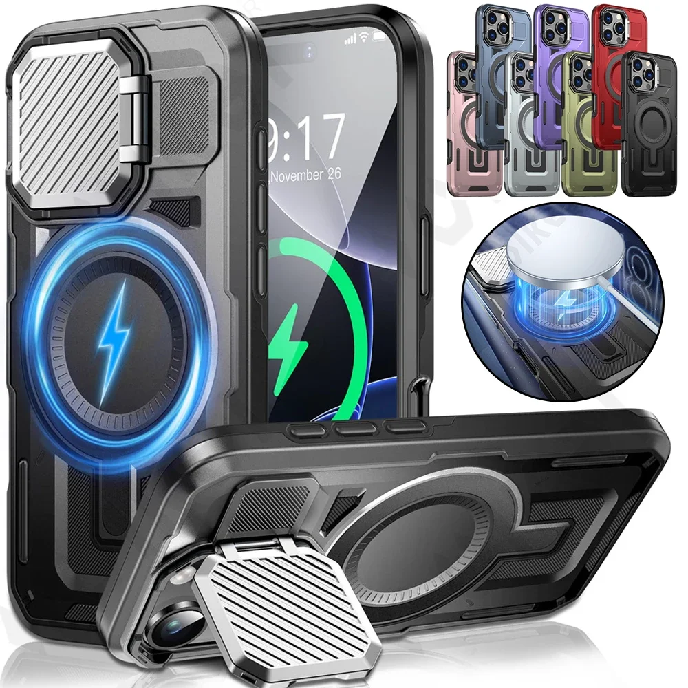 

Case for IPhone 16 15 14 13 12 11 Pro Max Magnetic Military Grade Rugged Built-in Metal with Camera Stand Protictive Cover