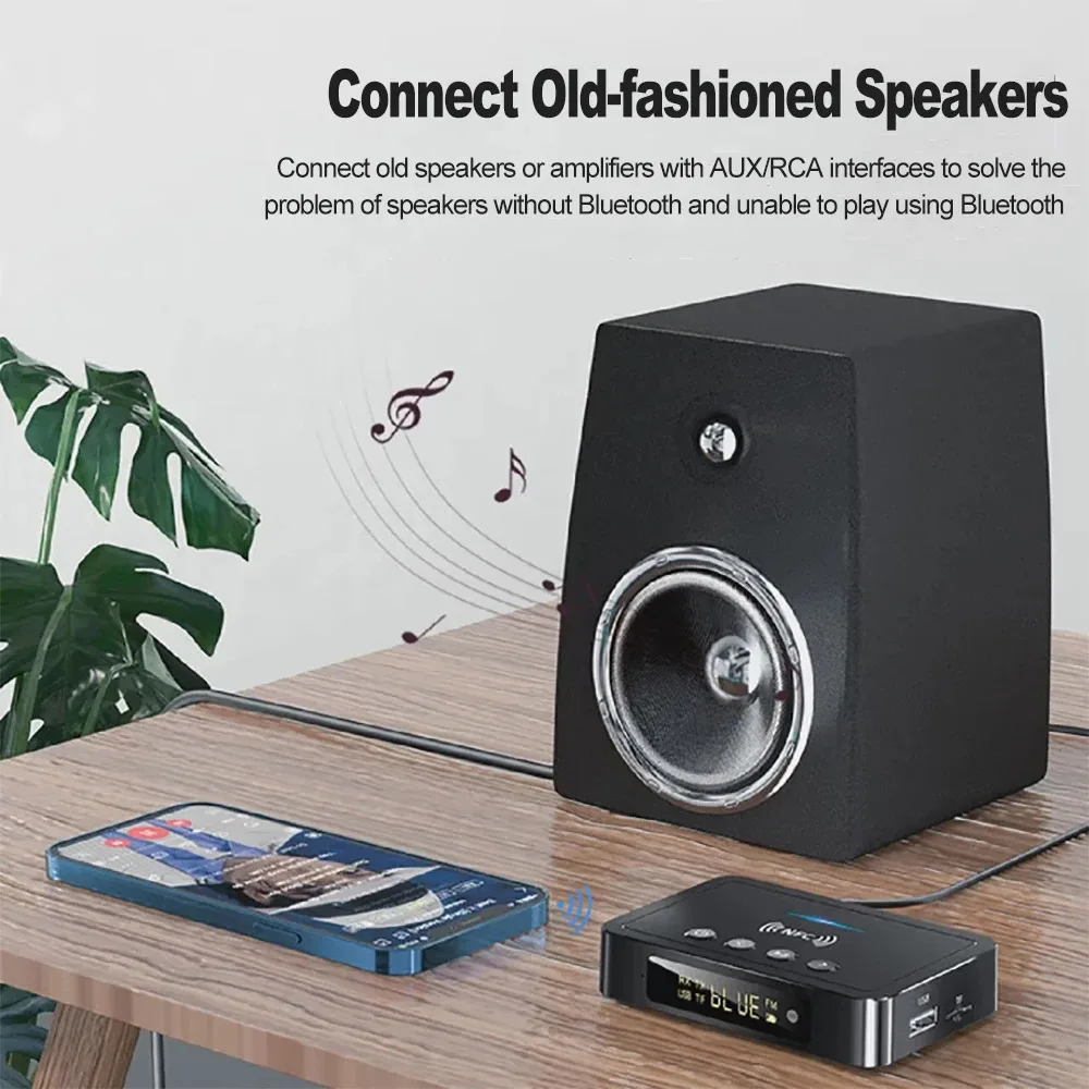 Adapter bezprzewodowy NFC Bluetooth 6.0, odbiornik-nadajnik, FM Stereo, AUX 3.5MM, Optyczny, Koaksjalny, TF/U-Disk, Pilot zdalnego sterowania do TV PC — zdjęcie produktu 3