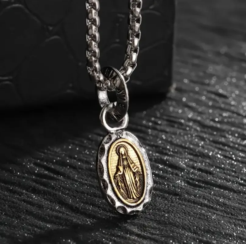 1 X Men's Alloy Virgin Mary Pendant Stainless Steel Chain
