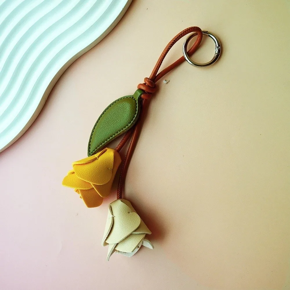 Cute Leather Tulip Bag Pendant Hanger Leaf Pu Flower Keychain Colorful Multi-color Bag Decoration Bag Accessory