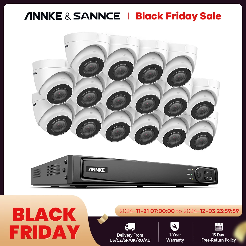 ANNKE 5MP H.265+ 16CH PoE Network Video Security System 16pcs 2.8mm Lens IP67 Outdoor POE IP Cameras Plug & Play PoE Camera Kit