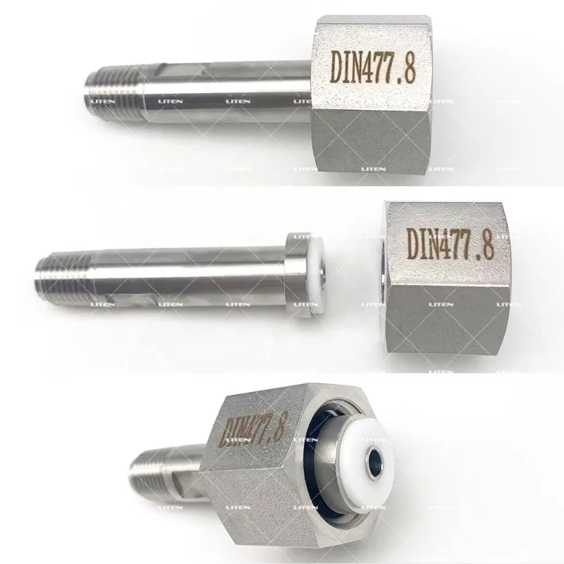 1PCS DIN 477-8 cylinder connector No. 8 stainl-ess steel flat surface and valve stem and gasket