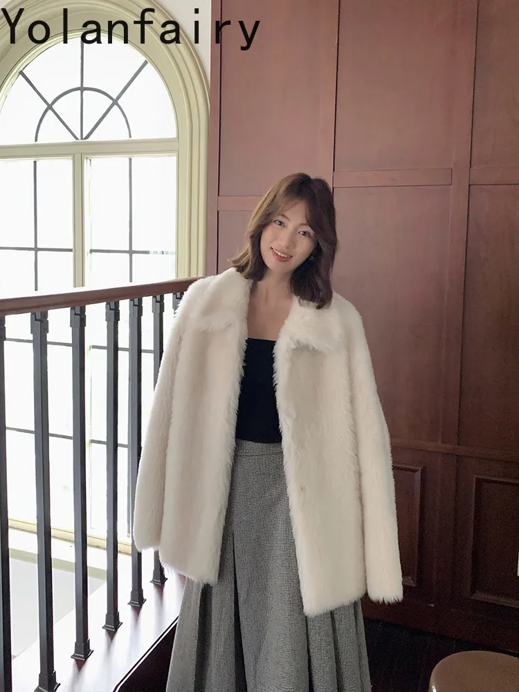 YOLANFAIRY Women High Quality Natural Shearling Coat Winter Loose Young Style Real Lamb Fur Integrated Leather Fur Coats Jacket