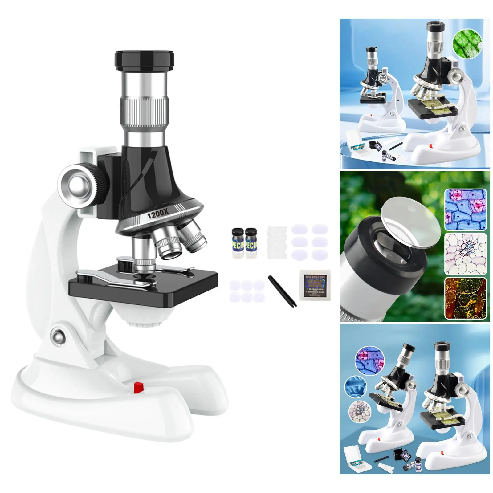 Set di microscopi tascabili 1200X Microscopio biologico digitale con luce di riempimento a LED Giocattolo educativo scientifico Montessori per bambini Adulti