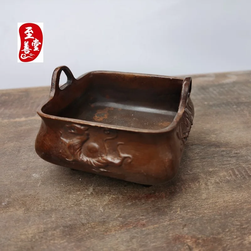 Antique Collection: Old Patina Alloy Copper Living Room Decorative Ornament - Xuan Character Four Divine Beasts Incense Burner 8