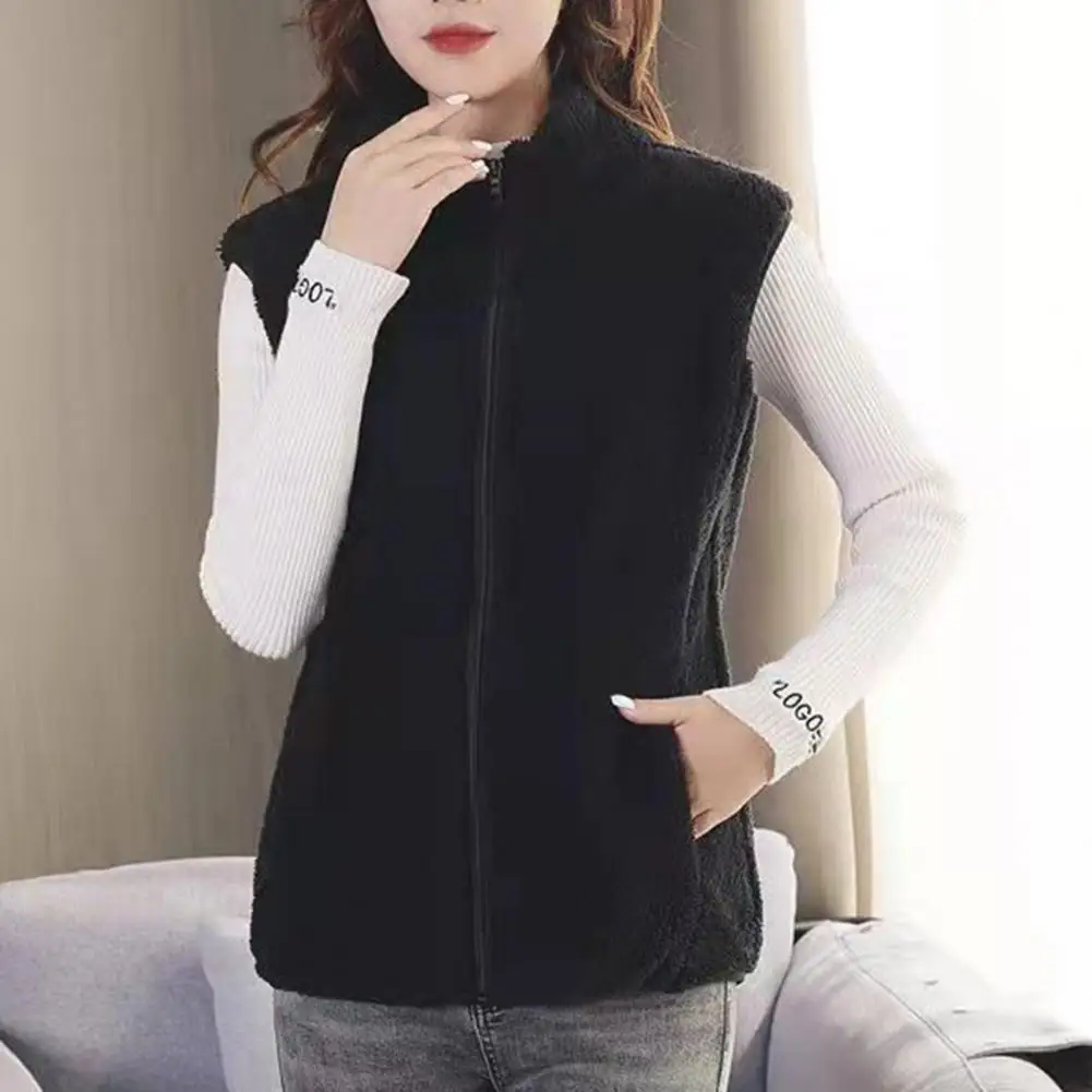 

Women Insulated Vest Women's Sleeveless Plush Vest with Stand Collar Zipper Closure Warm Winter Waistcoat with Neck for Women