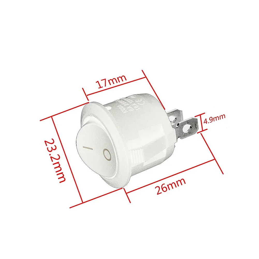 5 Pcs Rocker Switches Mini Round White 2 Pin Terminal SPST ON-OFF Snap-in For Lights & Appliances Replacement Parts