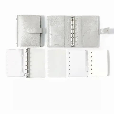 A6 A7 6 Ring Planner Binder - Refillable PU Leather Notebook with 80 blank Sheets, Plastic Pocket,Dividers and 5pcs Index pages