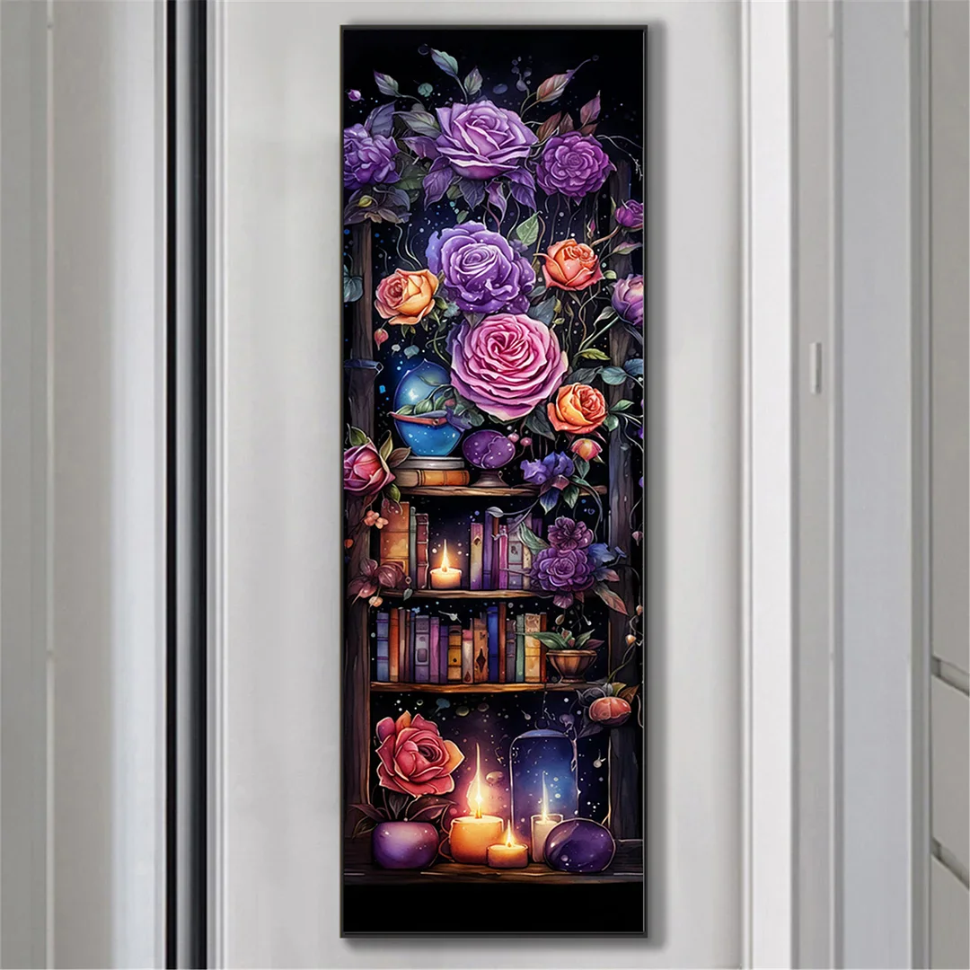 

Diamond Art Bookshelf Rose Gothic Style 5D Diamond Painting Large Size New 2025 Full Embroidery Cross Stitch Kits Hallowen Decor