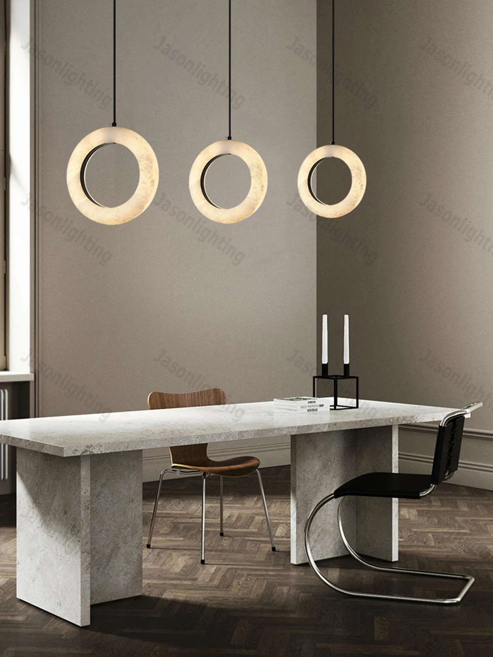 LED Postmodern Natural Marble Circle Chandelier
