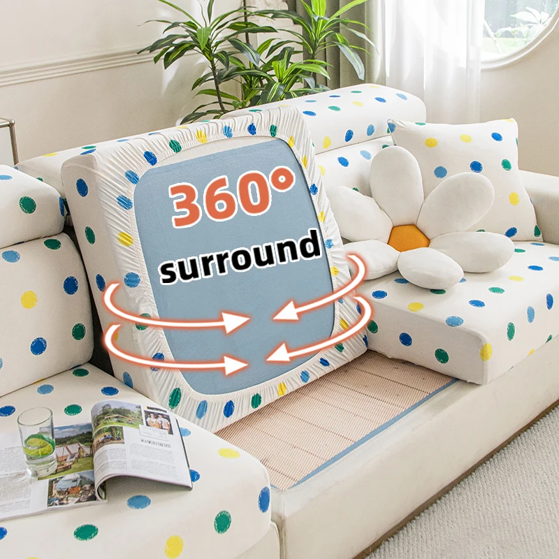 1pc Ice Silk Colorful Polka Dot Sofa Cover, Stretch Elastic Sofa Slipcover, Machine Washable Furniture Protector for Multi