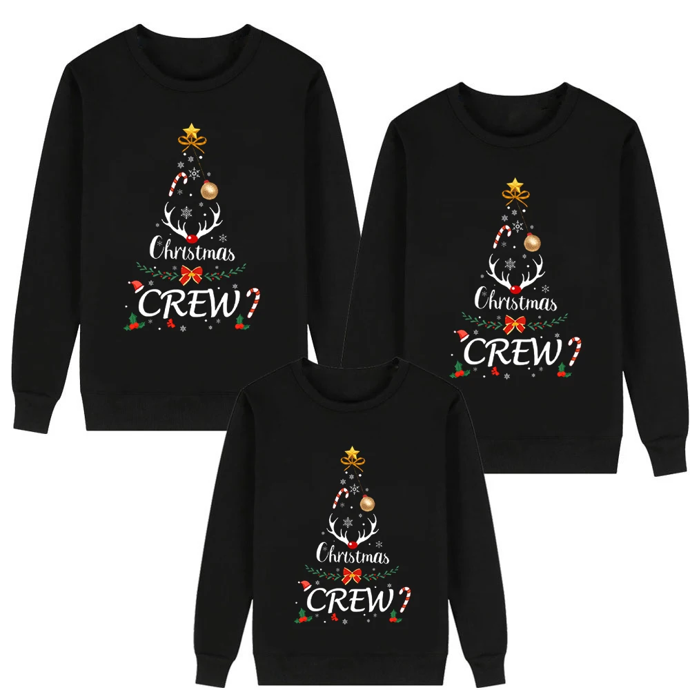 Family Matching Sweatshirt Christmas Tree Letter Print Long Sleeve Round Neck Casual Pullover Sweatshirt 2024