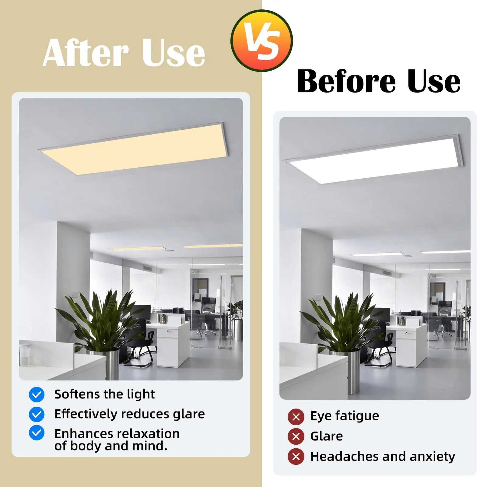 Fluorescent Light Covers, 4X2 Feet Lampshade for Ceiling Lights Magnetic Light Filters for Classroom, Office, Hospitals, Home