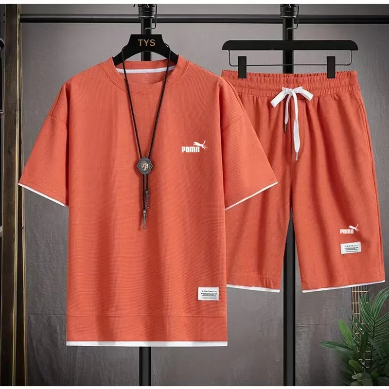 Summer men\'s short-sleeved T-shirt shorts casual fashion two-piece suit large size outdoor sports suit high quality suit 2024