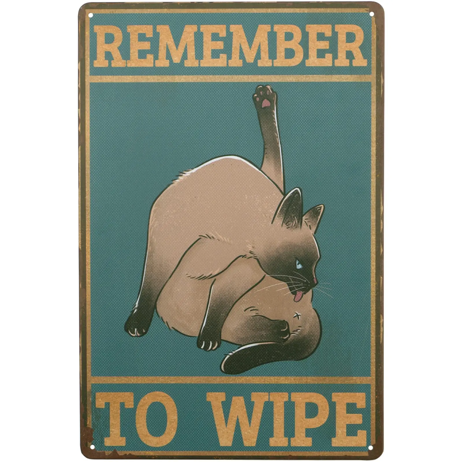 Remember to Wipe Sign,Funny Cat Vintage Metal Signs Bathroom Wall Decor,Love Cats Wall Art Sign for Toilet,Restroom,Washroom,Bat