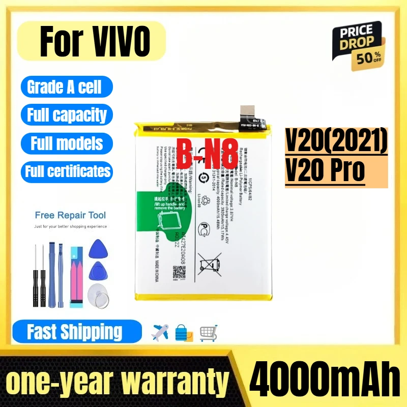 

B-N8 for VIVO V20(2021)/V20 Pro Phone Battery 0 Cycle High Quality High Capacity Replacement Bateria Grade A Cell with Tools