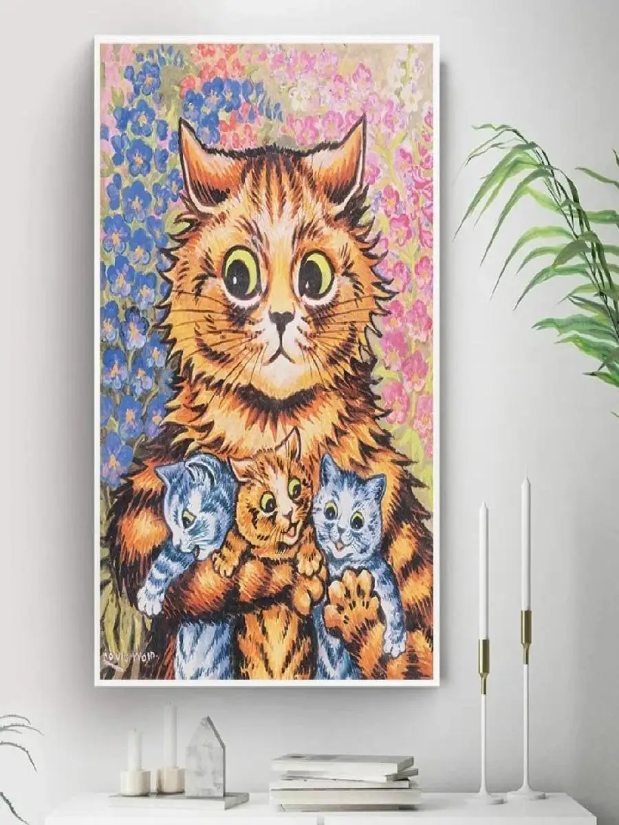 Vintage Louis Wain Cat Gathering Art Print  Canvas Wall Decor for Home