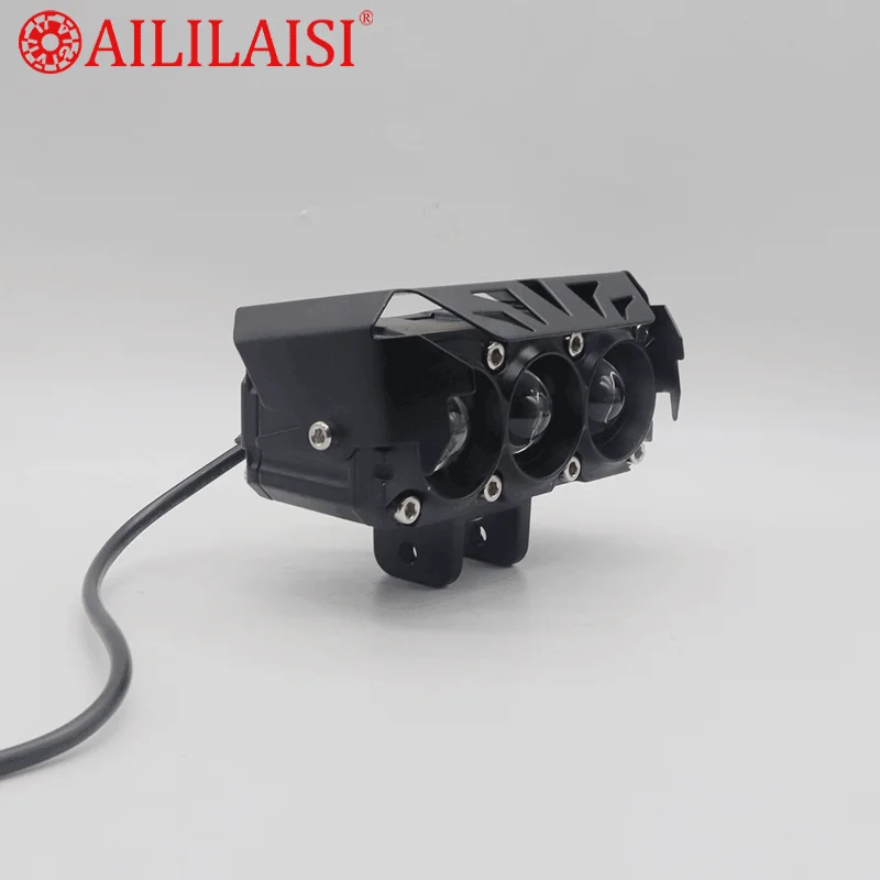 Aililaisi LED Lights Dual Color Headlights for Universal Motorcycle Electric Car Lighting Systems Three Lens Spotlights Off Road