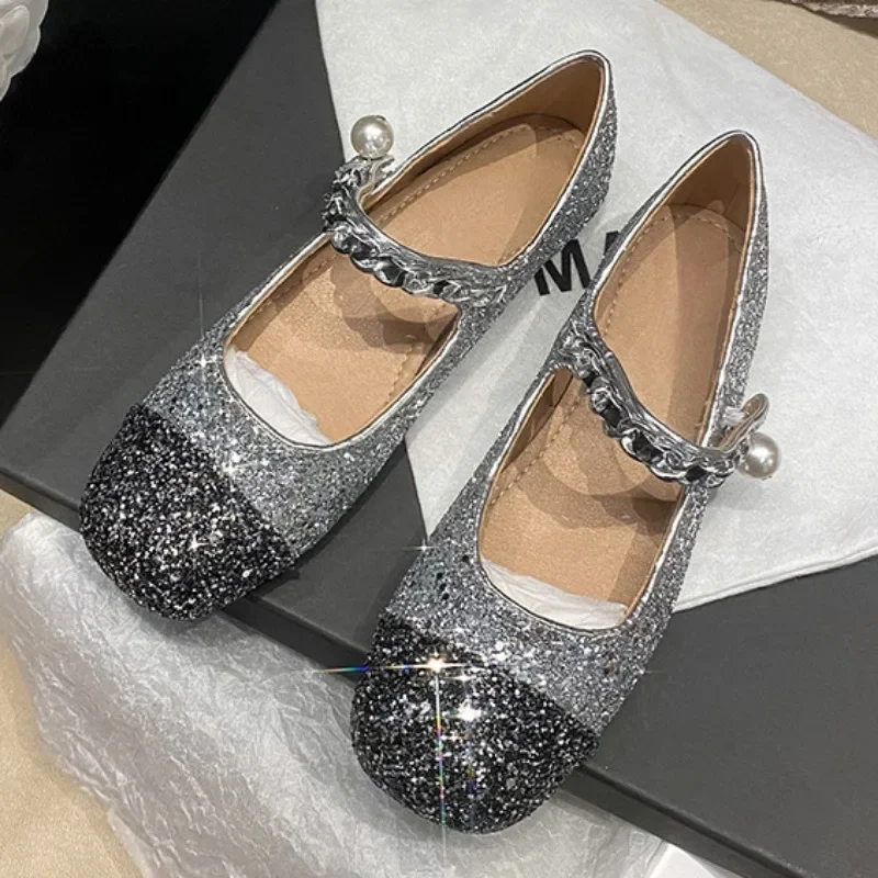 Luxury Designer Women Mary Jane Shoes Elegant Pearl Shiny Square Toe Footwear Large Size 2025 Spring Low Heels Ladies Pumps image 4
