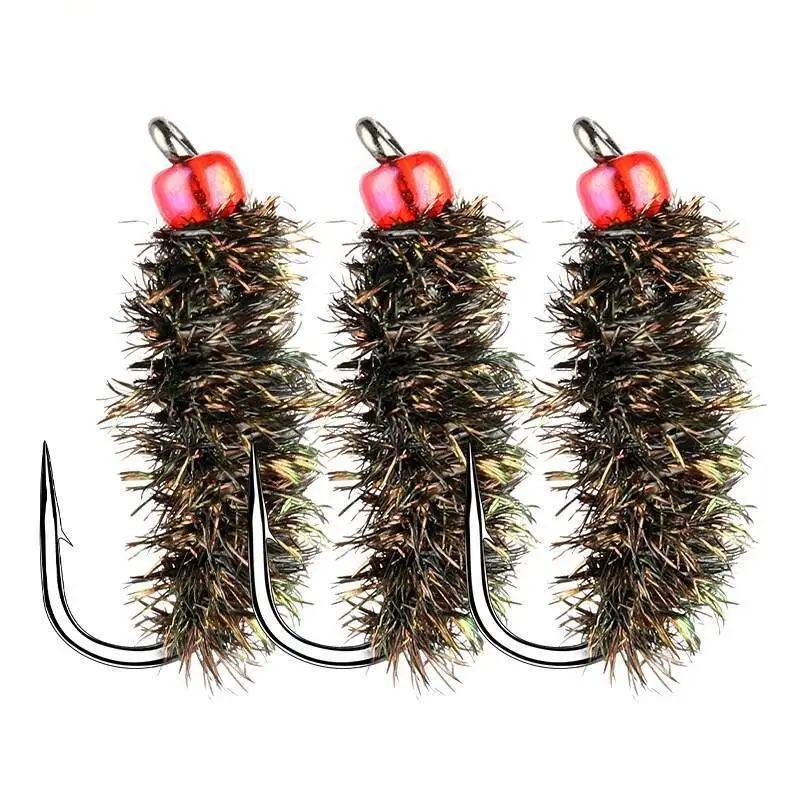 10pcs Insect Flies Hook Fly Fishing Lure Peacock Feather Glass Bead Head Nymph Scud Midge Fly Trout Salmon Insect Bait