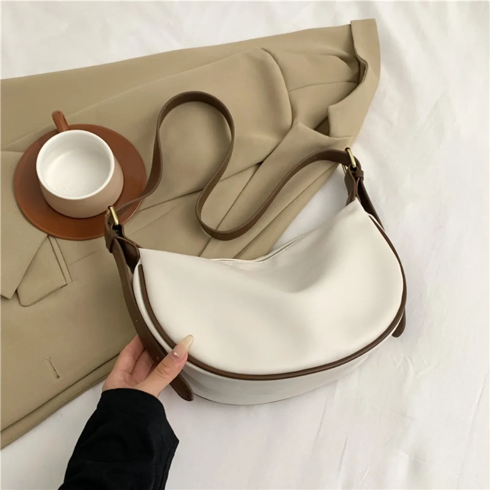 

Solid Color Vintage Crossbody Bags Zipper Korean Style PU Leather Shoulder Bag Large Capacity Handbag Underarm Dumpling Bag