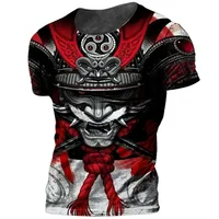 Camiseta de samurái japonés con estampado 3D para hombre, camisetas gráficas de guerrero fresco, camisetas holgadas informales Harajuku con cuello redondo, camisetas de manga corta