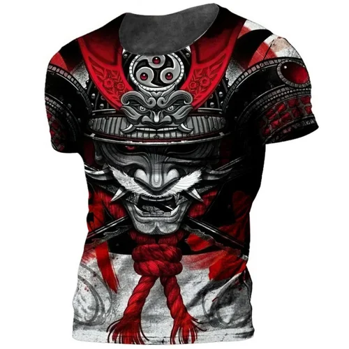 Imagen 1 del producto Camiseta de samurái japonés con estampado 3D para hombre, camisetas gráficas de guerrero fresco, camisetas holgadas informales Harajuku con cuello redondo, camisetas de manga corta