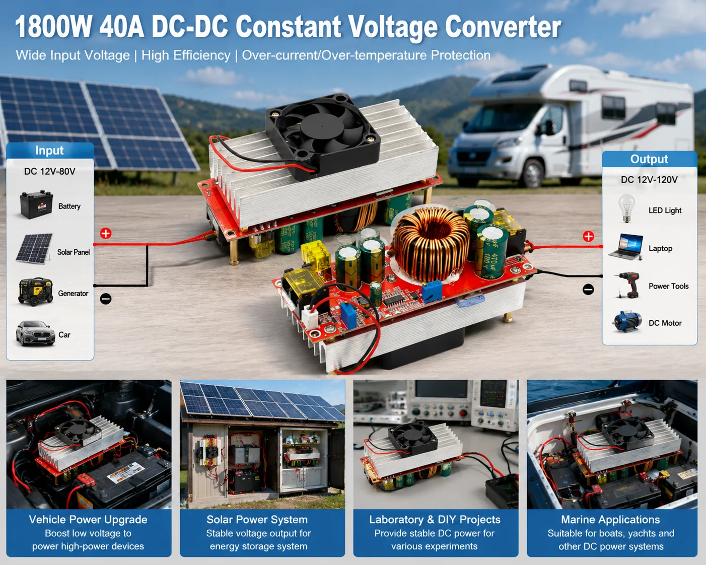 1800W 40A DC-DC Constant Voltage & Current Boost Converter off Board Power Supply Module for 10-60V Fan 12-90V Boost