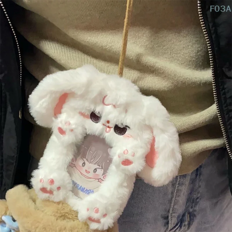 Mooie Pluizige Konijn Kaarthouders Voor Vrouwen Kawaii Lolita Studenten Lange Oren Tas Hanger Id Badge Fotokaart Houder