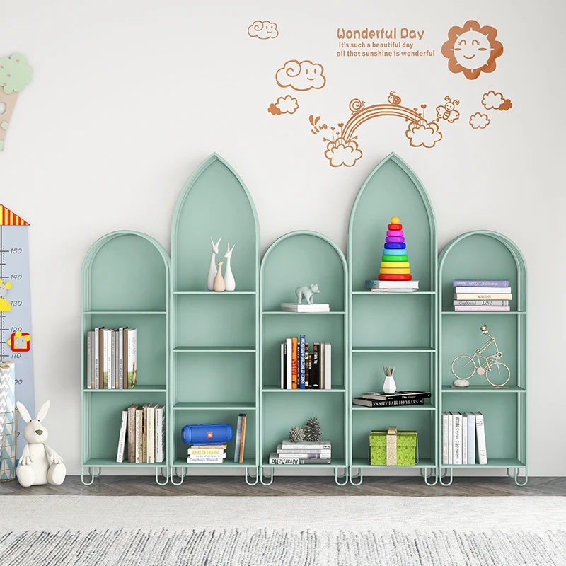 Children's wrought iron bookcase floor-to-floor multi-storey simple bedroom home shelf integrated wall display