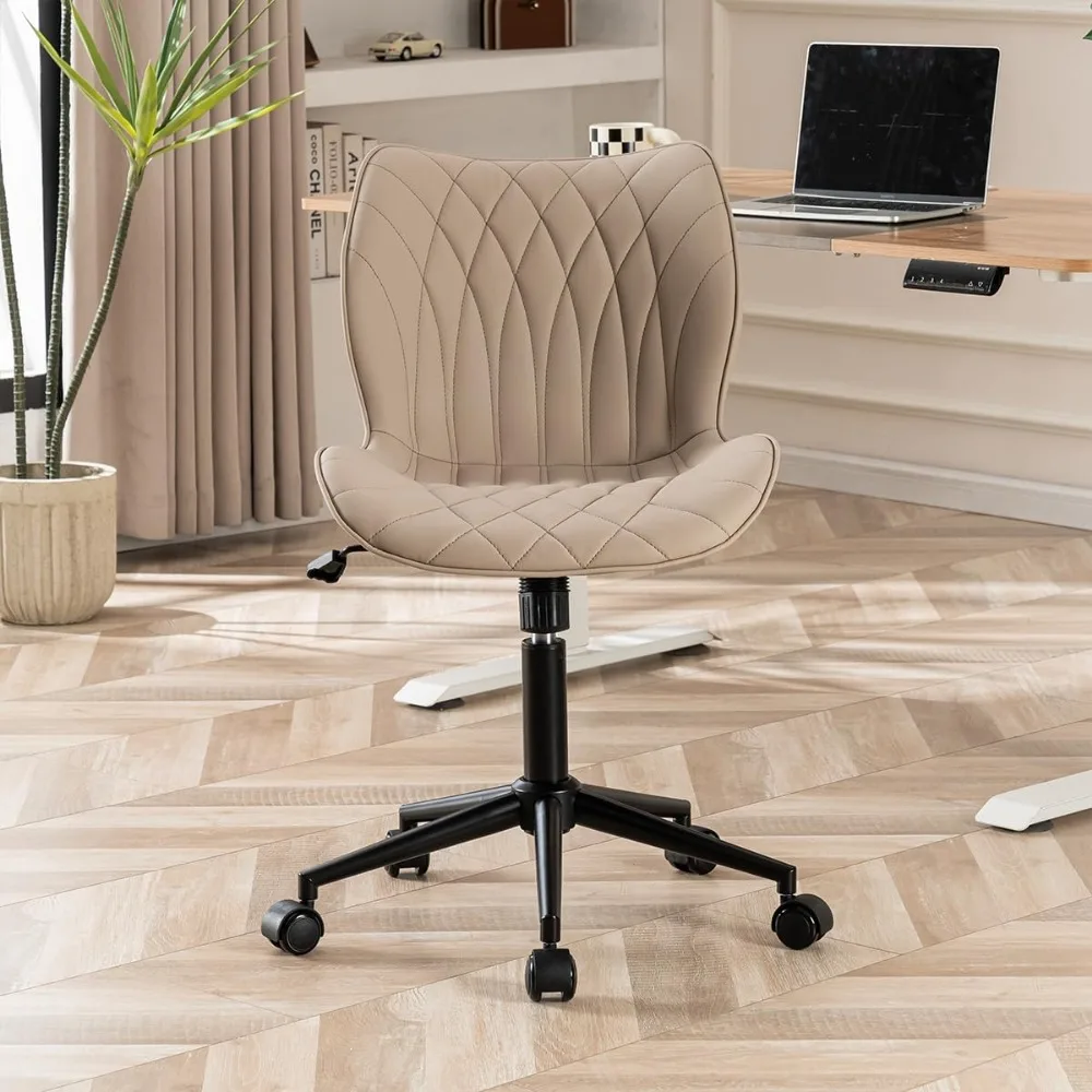 

Armless Desk Chair Comfy Office Chair with Wheels Home Ergonomic Task Chair Adjustable Computer Chairs Modern Faux Leather Swiv