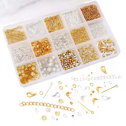 15 Grid DIY Jewelry Making Metal Accessories Material Set - 1260pcs/Box for Handmade Bracelet, Earrings &amp; Necklace