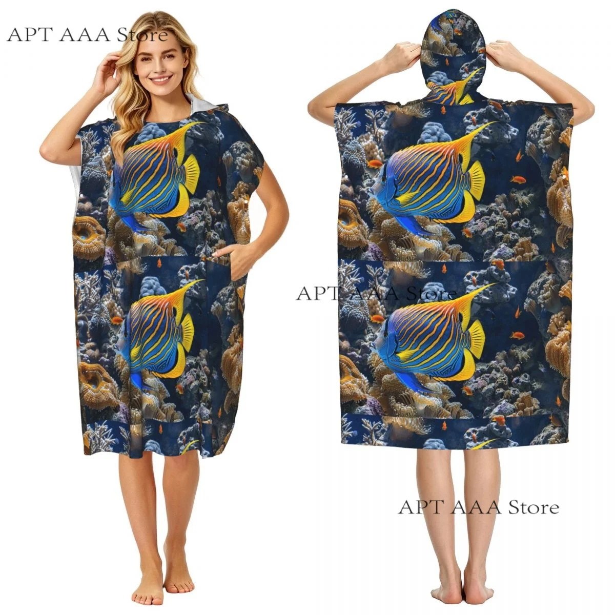 Microfiber Towel Regal Angelfish With Striking Blue Yellow Patterns Quick-Drying Towel Beach Towel with Hood