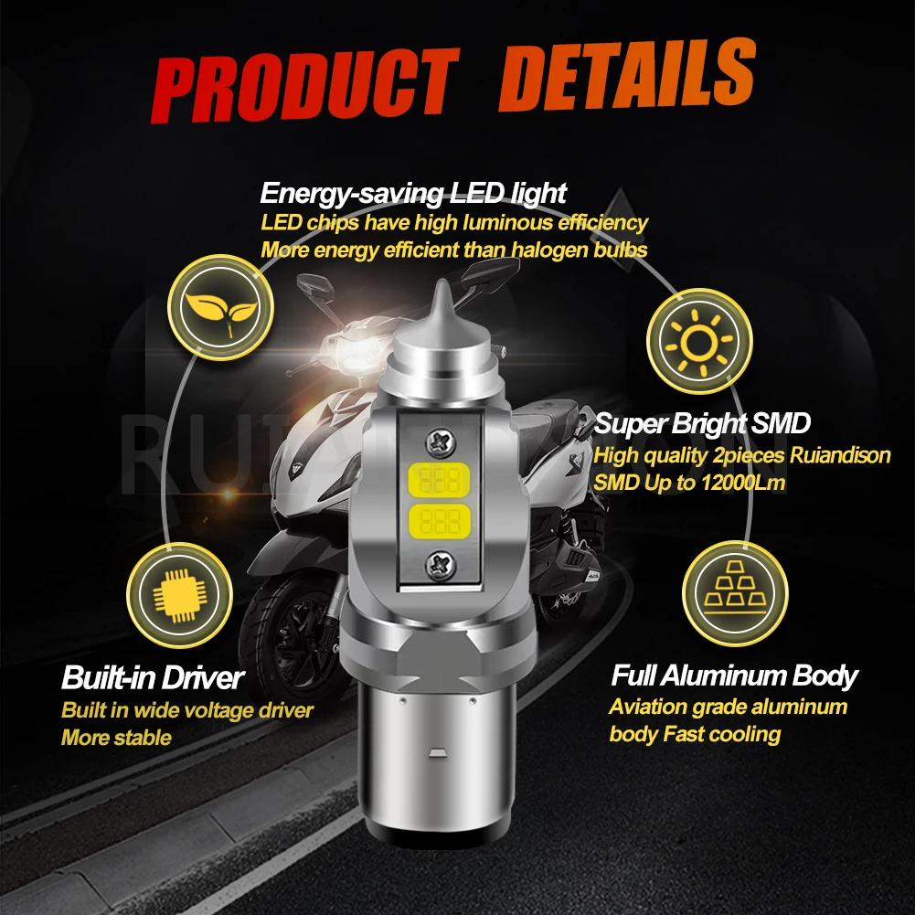 Ruiandsion 1 قطعة السوبر مشرق 12000LM BA20D LED H4 المصباح دراجة نارية بدوره أضواء لمبة ضوء مرحبا/لو شعاع تيار مستمر 8-24 فولت مصباح 6000 كيلو ATV