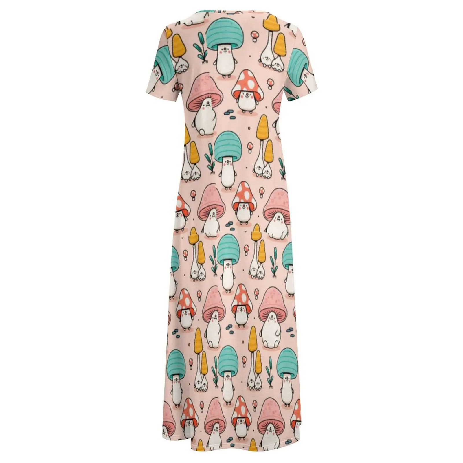 Cute Fantasy Mushroom Dress Cartoon Pink Blue Art Cute Maxi Dress Street Style Boho Beach Long Dresses Lady Short Sleeve Vestido