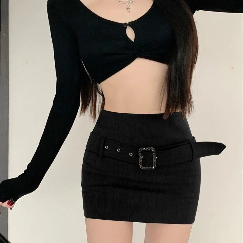 

Autumn Winter Unique Sweet Hot Girl A-line Skirt Design with Waist Slimming Hip-hugging Skirt
